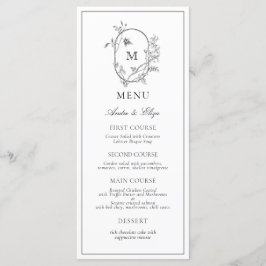 Formele Floral Crest Monogram Weddenschap Menu
