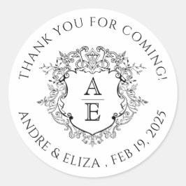 Formele Floral Crest Monogram Weddenschap Ronde Sticker