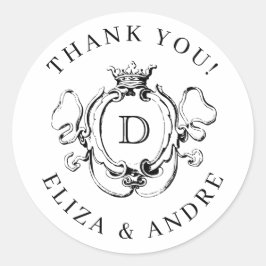 Formele Floral Crest Monogram Weddenschap Ronde Sticker