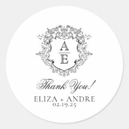 Formele Floral Crest Monogram Weddenschap Ronde Sticker