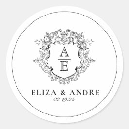 Formele Floral Crest Monogram Weddenschap Ronde Sticker