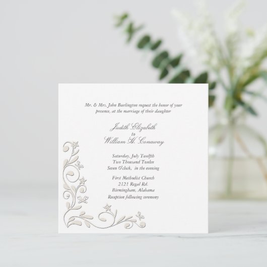 Formele Floral Vourish Wedding Uitnodiging (Staand voorkant)