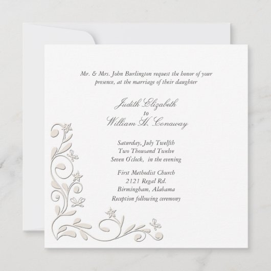 Formele Floral Vourish Wedding Uitnodiging (Voorkant)