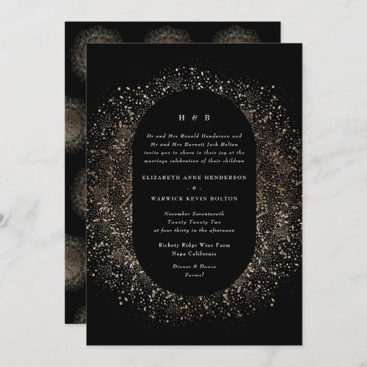 Formele Folie zwarte en gouden bruiloft Kaart (Voorkant / Achterkant)