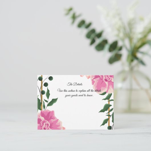 Formele formulering roze en groene Floral Informatiekaartje (Staand voorkant)