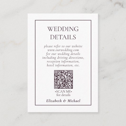 Formele gegevens over het Paarse QR-huwelijk voor  Informatiekaartje (Voorkant)