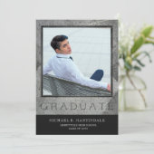 Formele gegraveerde steen twee foto afstudeerfeest kaart (Staand voorkant)