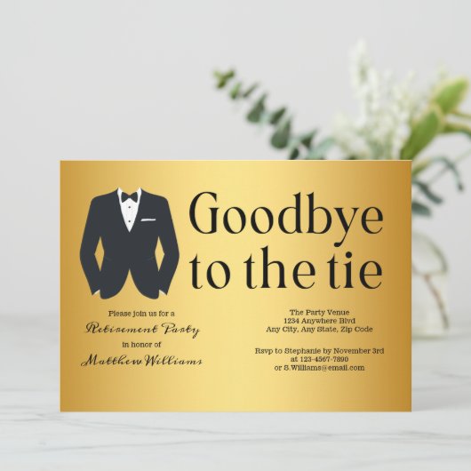 Formele Gold Black Stropdas Suit Retirement Party Kaart (Staand voorkant)
