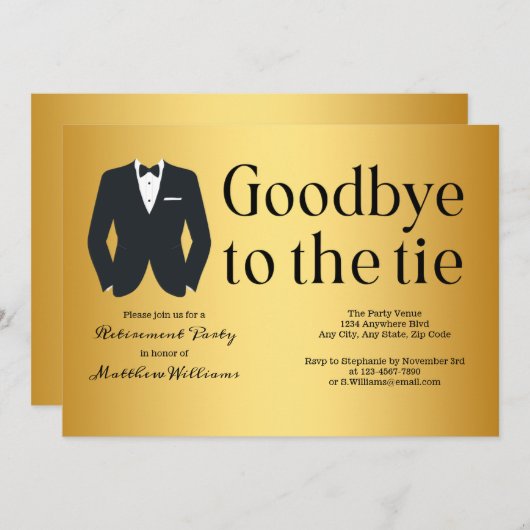 Formele Gold Black Stropdas Suit Retirement Party Kaart (Voorkant / Achterkant)