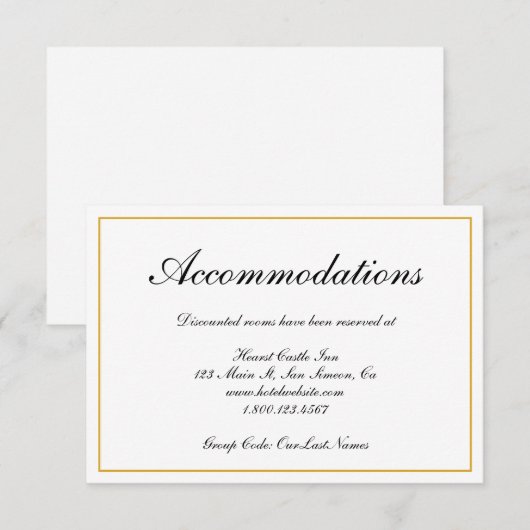 Formele Gold Border Wedding Accommodations Informatiekaartje (Voorkant / Achterkant)