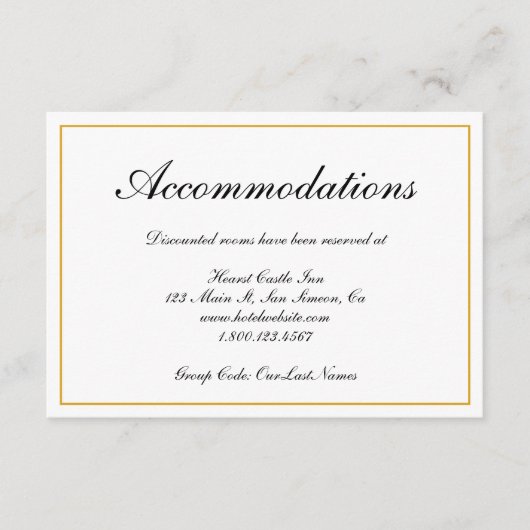 Formele Gold Border Wedding Accommodations Informatiekaartje (Voorkant)