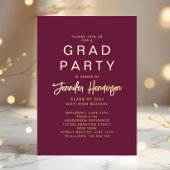 Formele Gold Burgundy Graduation Party Folie Uitnodiging