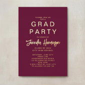 Formele Gold Burgundy Graduation Party Folie Uitnodiging