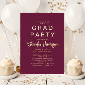 Formele Gold Burgundy Graduation Party Folie Uitnodiging
