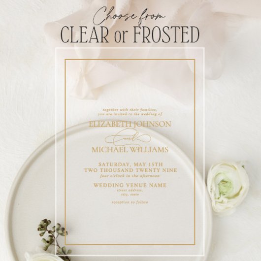 Formele Gold Classic Script Wedding Acryl Uitnodigingen