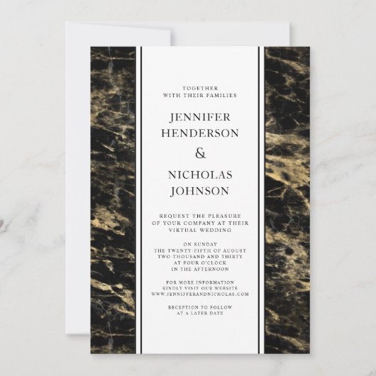 Formele Gold Marble Virtual Wedding Kaart (Voorkant)