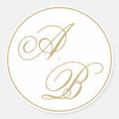 Formele Gold Monogram Kalligrafie Script Trouwen Ronde Sticker (Voorkant)
