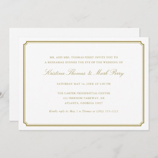 Formele gouden bruiloft repetitie diner kaart (Voorkant / Achterkant)
