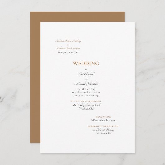 Formele gouden en witte trouwkaart voor beide oude kaart (Voorkant / Achterkant)