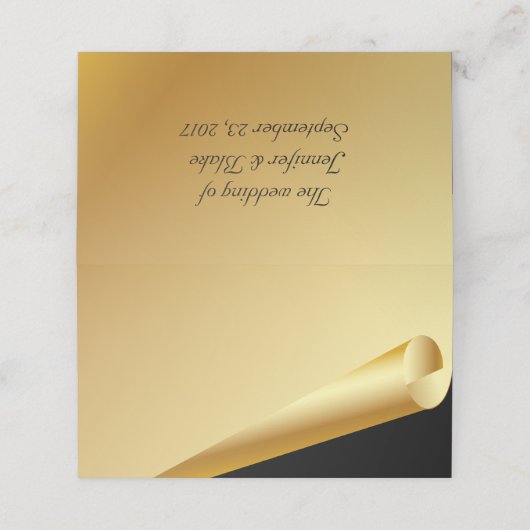 Formele gouden en zwarte bruiloft gevouwen plaats  plaatskaartje (Buitenkant ongevouwen)