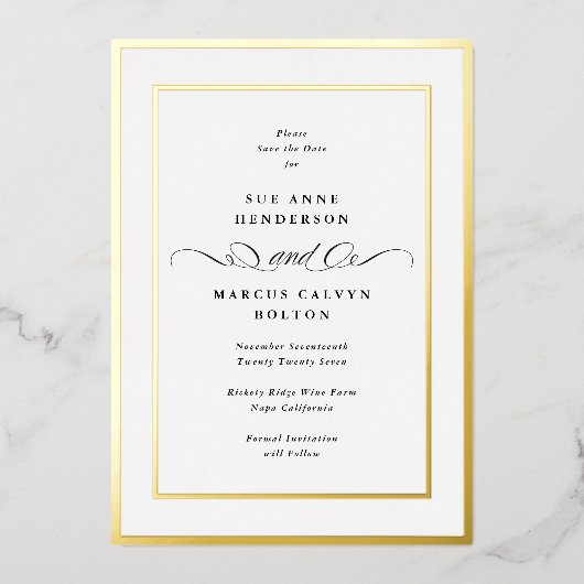 Formele gouden Lijst bruiloft save the date Folie Uitnodiging (Voorkant)