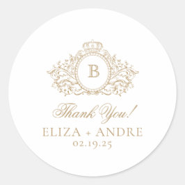 Formele Gouden Monogram Crest Bedankt Custom Ronde Sticker