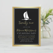 Formele Gouden Zwart & Wit Zeilboot Verjaardag Kaart (Staand voorkant)