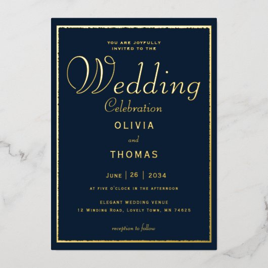 Formele goudkalligrafie bij de marinescheepvaart folie uitnodiging (Voorkant)