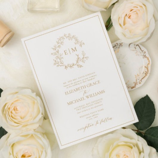 Formele goudluifkebaardMonogram bruiloft Kaart