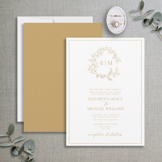 Formele goudluifkebaardMonogram bruiloft Kaart