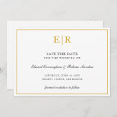 Formele goudmonogram Eenvoudige legante bruiloft Save The Date (Voorkant / Achterkant)