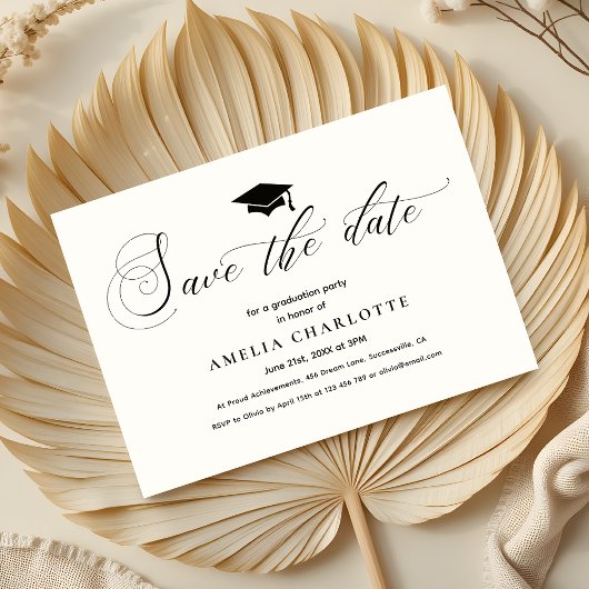 Formele Graduation Party Zwart Wit Save The Date Kaart