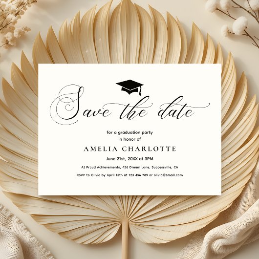 Formele Graduation Party Zwart Wit Save The Date Kaart