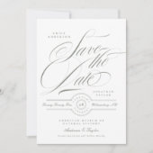 Formele Grijs Groen Kalligrafie Zwart Stropdas Fot Save The Date (Voorkant)