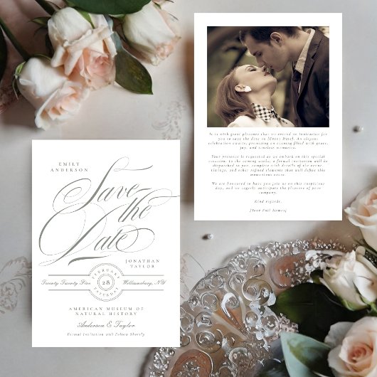 Formele Grijs Groen Kalligrafie Zwart Stropdas Fot Save The Date