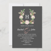Formele grijze Australische Floral Monogram Weddin Kaart (Voorkant)