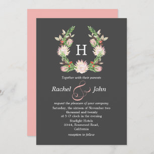 Formele grijze Australische Floral Monogram Weddin Kaart