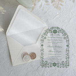 Formele groene bloemige bruiloft acryl uitnodigingen