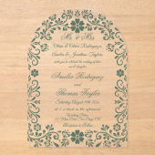 Formele groene bloemige bruiloft acryl uitnodigingen (Voorkant)