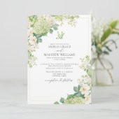 Formele groene Hydrangea bloemige monogram bruilof Kaart (Staand voorkant)