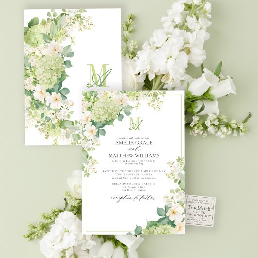 Formele groene Hydrangea bloemige monogram bruilof Kaart