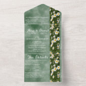 Formele groene madeliefjes alles in één bruiloft U All In One Uitnodiging (Binnen)