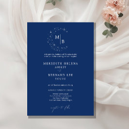 Formele Hemelse Elegante Blauwe Monogram Huwelijks Kaart