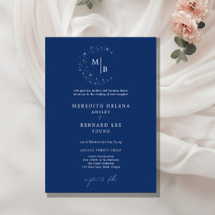 Formele Hemelse Elegante Blauwe Monogram Huwelijks Kaart