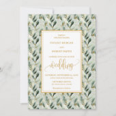 Formele Hunter Green Gold Foliage Wedding Uitnodig Kaart (Voorkant)