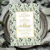 Formele Hunter Green Gold Foliage Wedding Uitnodig Kaart
