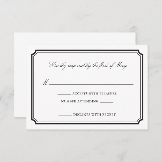 Formele Huwelijksuitnodiging RSVP-kaart RSVP Kaartje (Voorkant / Achterkant)