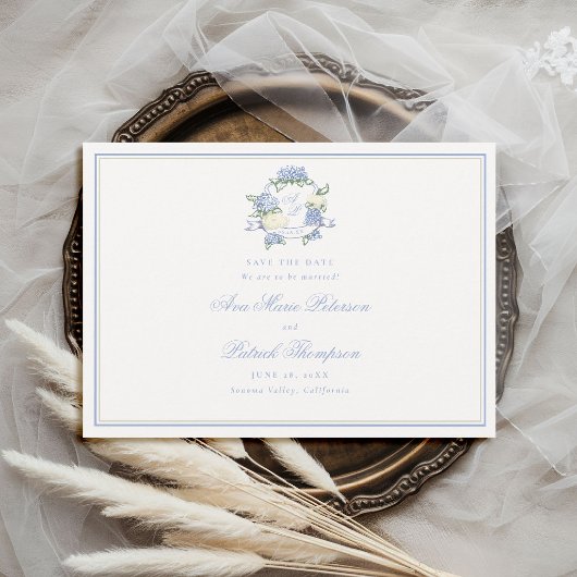 Formele Hydrangea's Crest Blauwe Ivoor Kader Trouw Save The Date