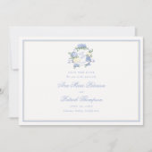 Formele Hydrangea's Crest Blauwe Ivoren Lijst Trou Save The Date (Voorkant)