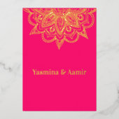 Formele Indiase stijl roze gouden chic bruiloft Folie Uitnodiging (Voorkant)